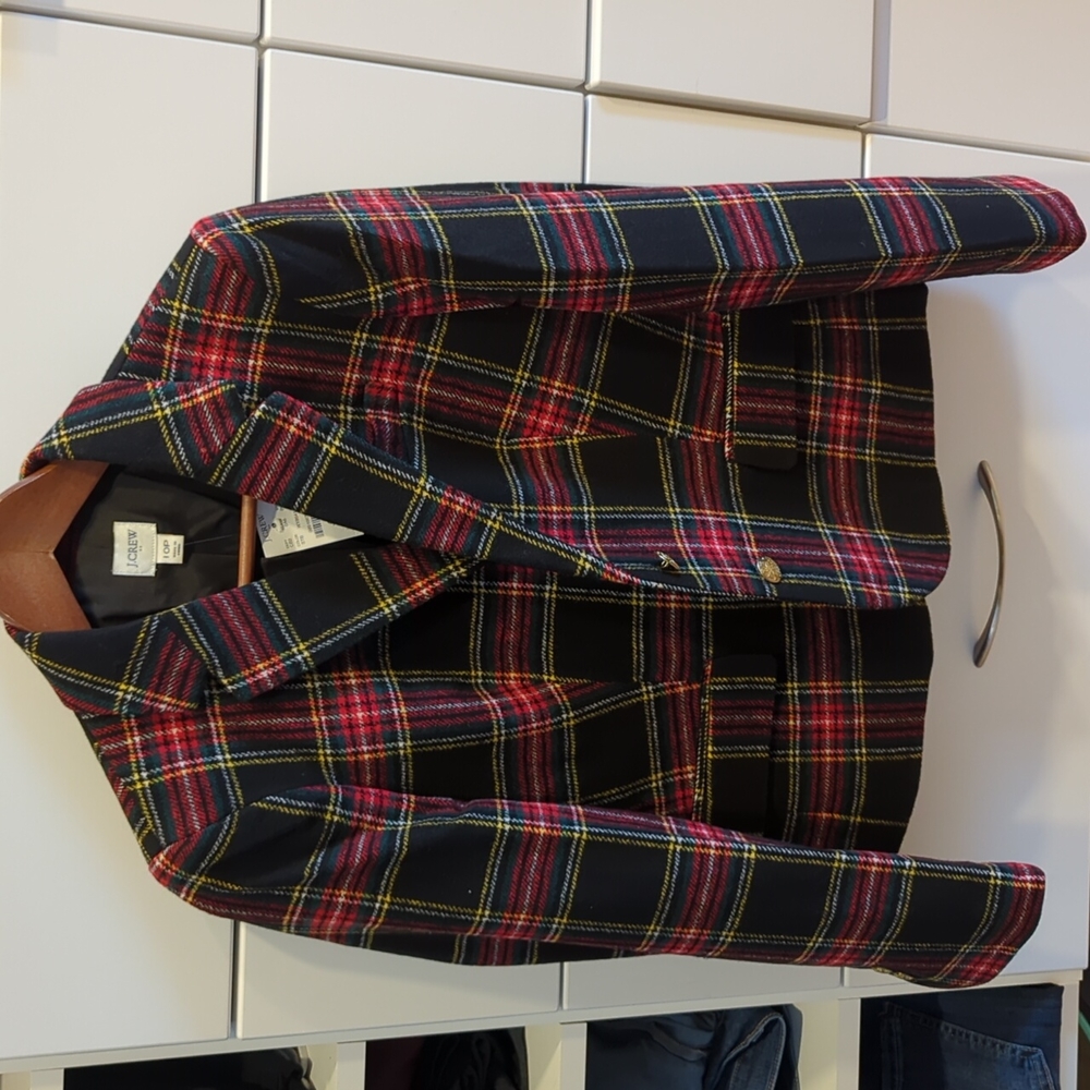 JCrew 10p Wool-blend schoolboy blazer in Stewart tartan Holiday Christmas NWT